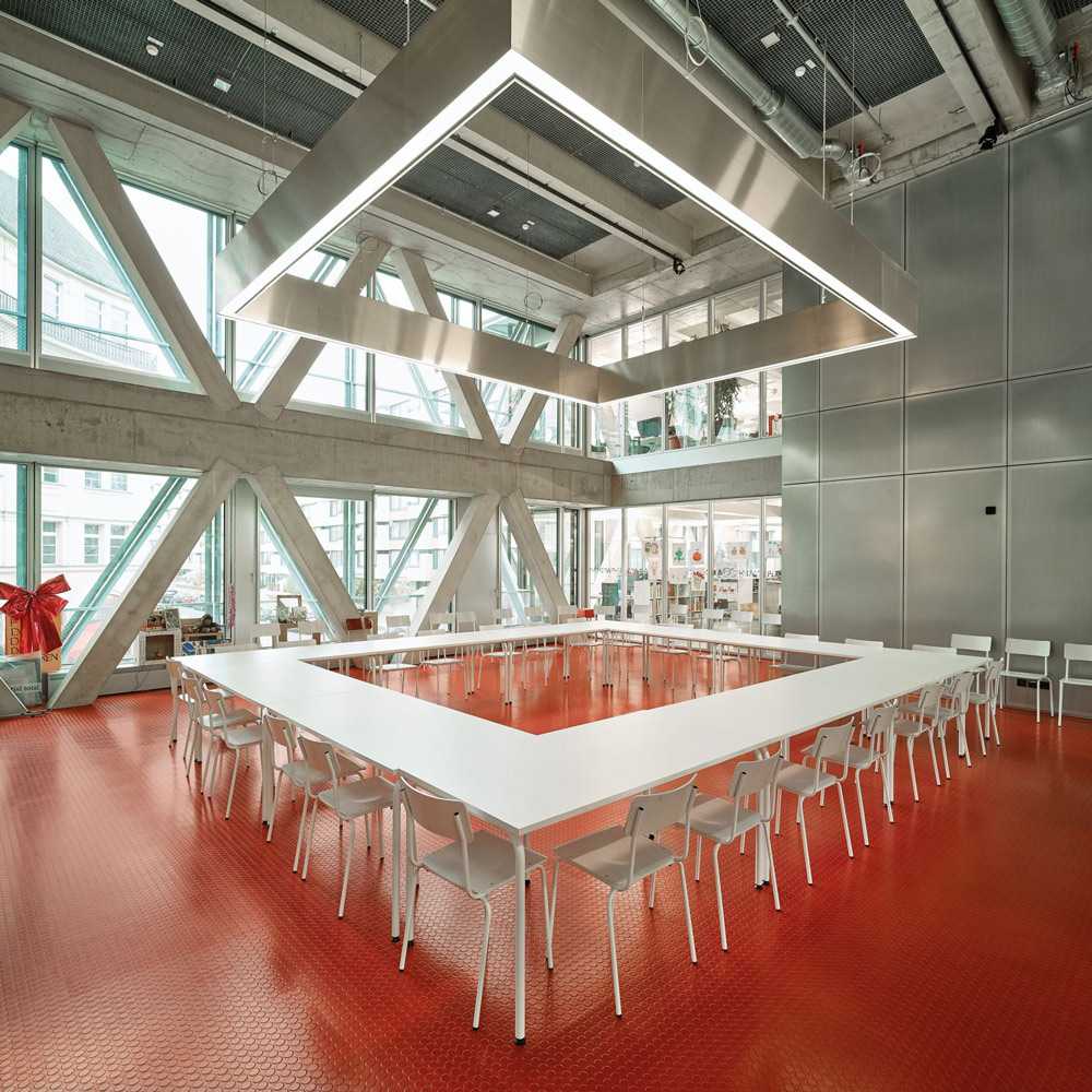 The central conference room has been fitted with a fiery red pastille floor