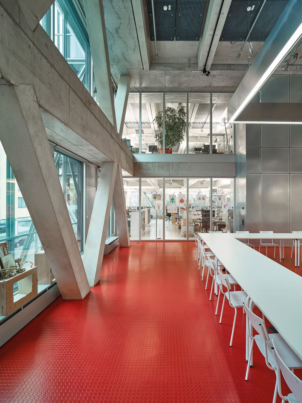 taz building, Berlin: The pastilles on the floor represents the image pixels in newspaper printing