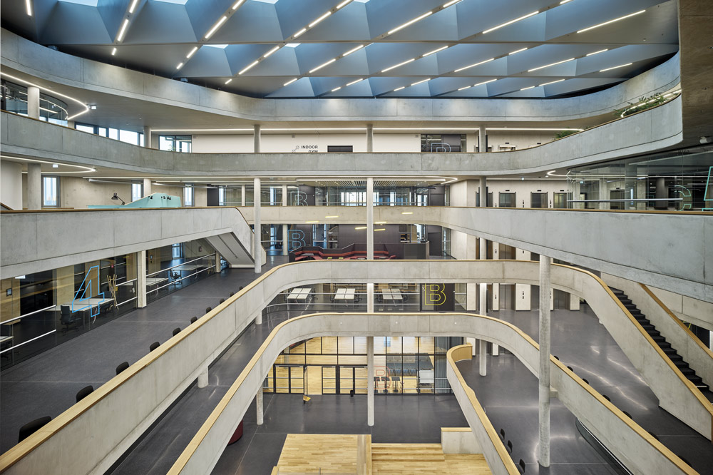 office building with noraplan unita floor covering made from rubber and granite