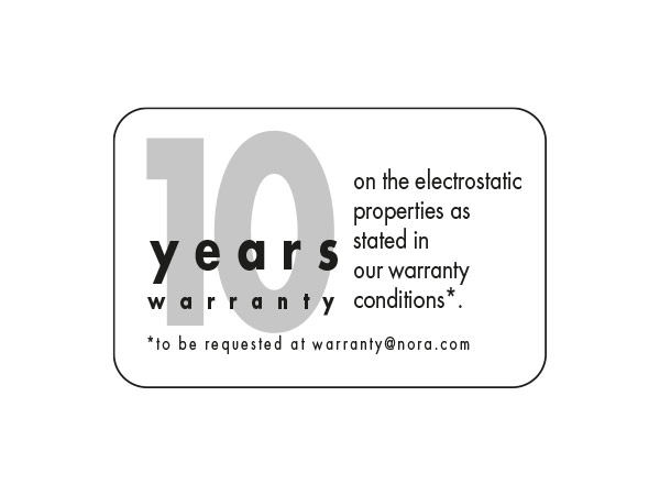 10 ans de garantie pour les propriétés électrostatiques des revêtements de sol nora dissipateurs