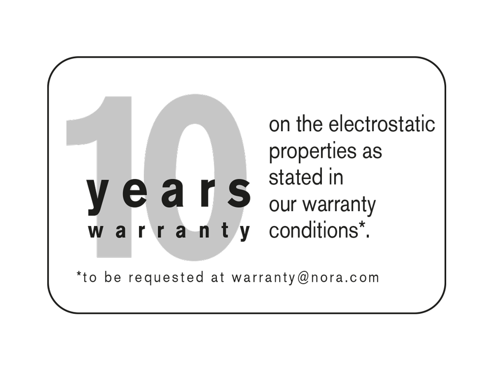 10 years warranty on the electrostatic properities of nora dissipative floorings