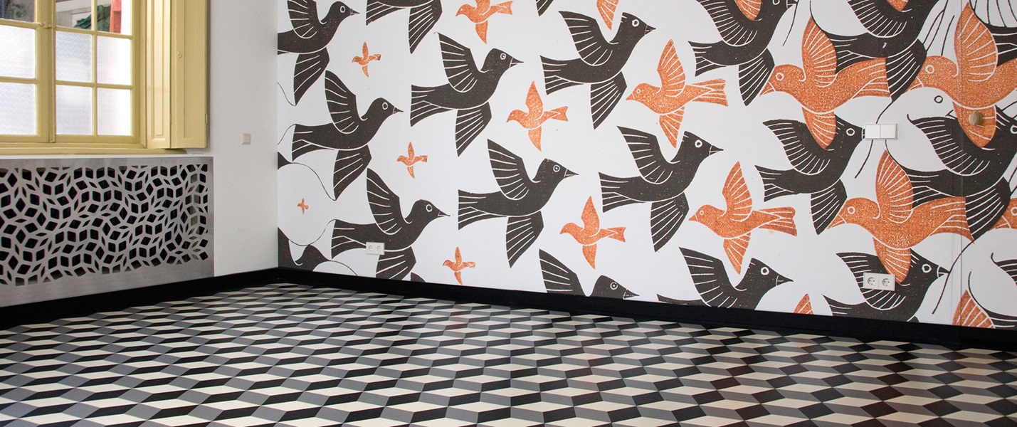 Flat or three-dimensional? Optical illusion in Escher Museum, The Hague, created with noraplan uni floor coverings